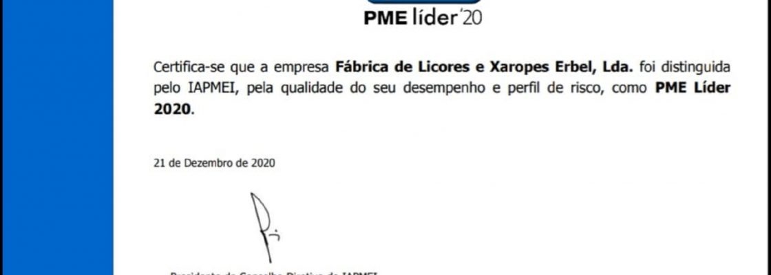 Erbel, Lda. distinguida como PME Líder 2020