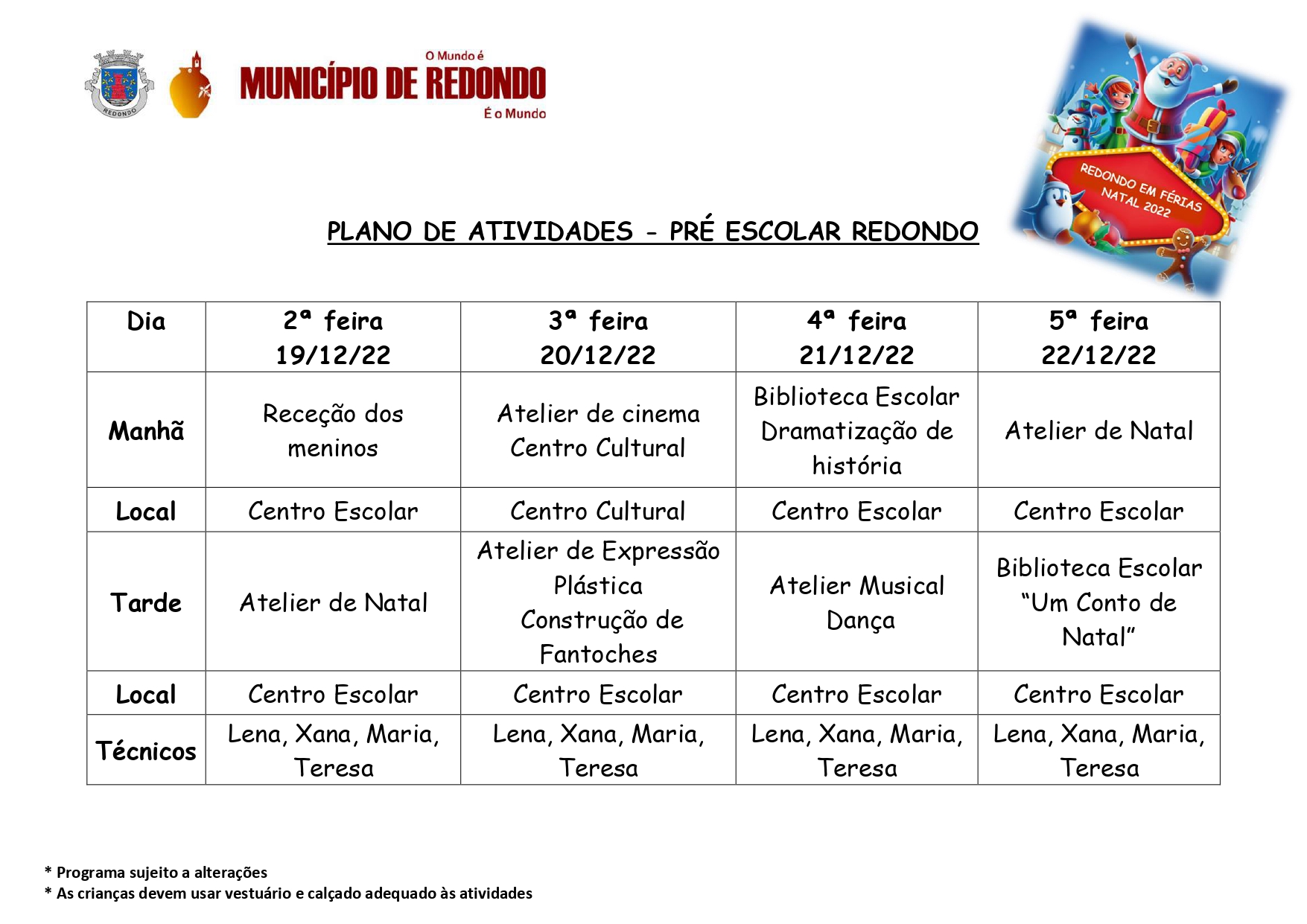 Plano de Atividades Natal - Pré-Escolar de Redondo - Portal Institucional do Município de Redondo Plano de Atividades Natal - Pré-Escolar de Redondo - Portal Institucional do Município de Redondo
