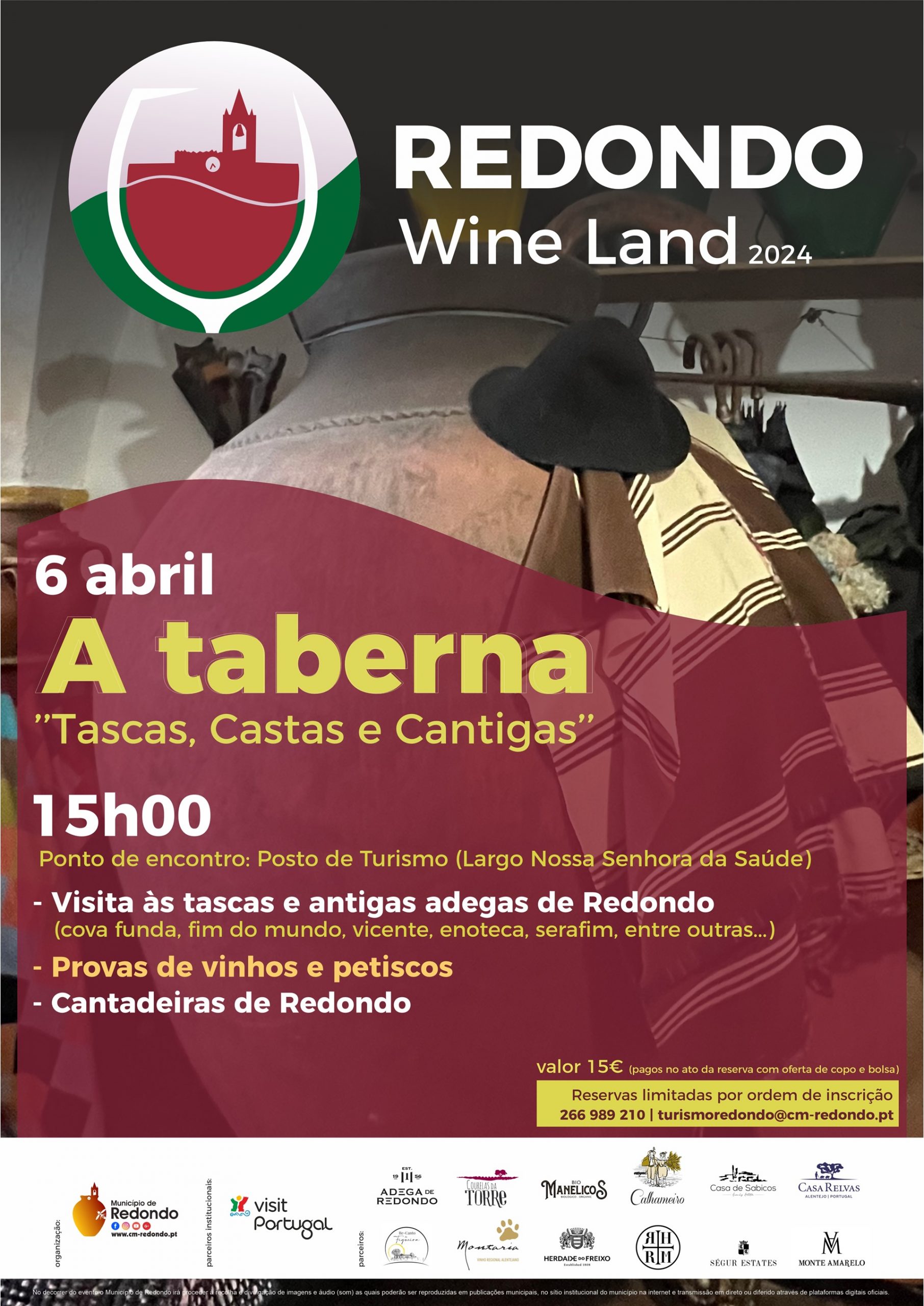 Redondo Wine Land: A Taberna “Tascas, Castas e Cantigas” | 06 de abril | 15h00 | Ponto de Encontro: Posto de Turismo (Largo N.ª Sr.ª da Saúde)